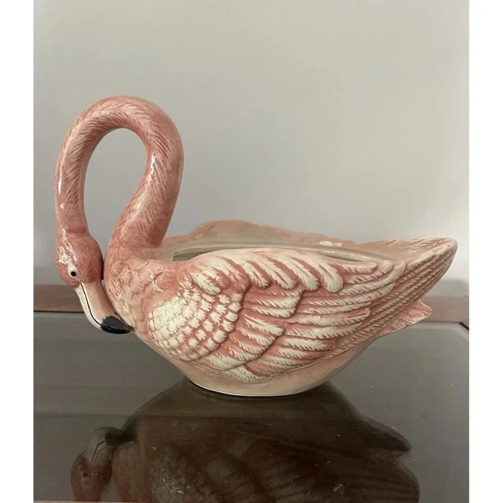 Fitz & Floyd Pink Flamingo Porcelain Tureen Sauceboat BOTTOM ONLY Planter Vtg
